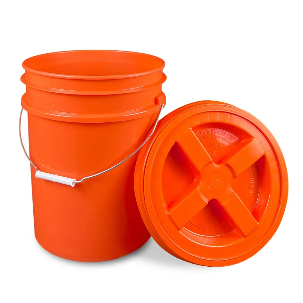 5 Gallon Bucket with Gamma Seal Screw on Airtight Lid, Set of 3, Food Grade Storage, Premium HPDE Plastic, BPA Free, Durable 90 Mil All Purpose Pail, Color: Orange, Made in USA