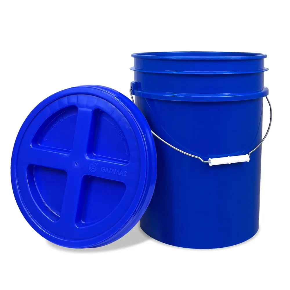 5 Gallon Bucket with Gamma Seal Screw on Airtight Lid, Set of 5, Food Grade Storage, Premium HPDE Plastic, BPA Free, Durable 90 Mil All Purpose Pail, Color: Blue, Made in USA