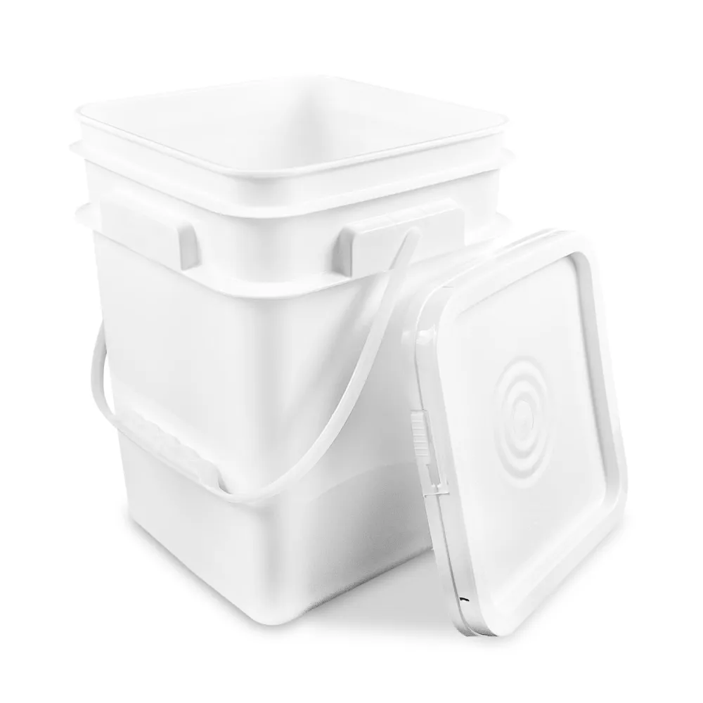 4 Gallon Square Bucket with Lid & Plastic Handles, Food Storage Pail, Heavy Duty & Durable, HDPE BPA Free (12)