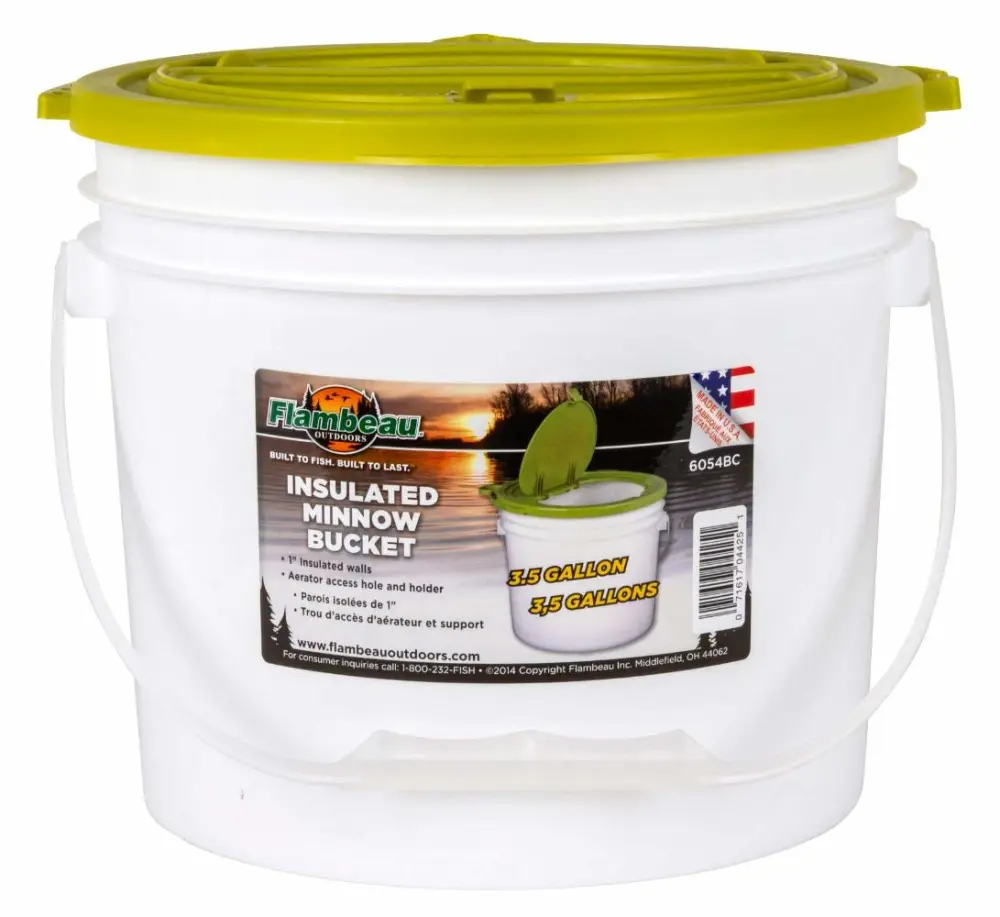 Flambeau Outdoors 6054BC 3.5 Gallon Insulated Minnow Bucket, Live Bait Fishing Storage, Lime Green/White