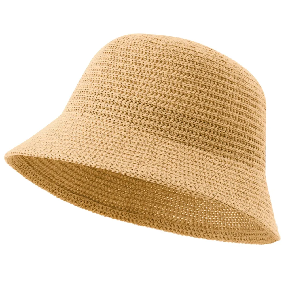 Women Woven Bucket Hat, Mesh Beach Sun Hat Foldable Travel Fisherman's Hat Fishing Cap for Spring Summer Fall