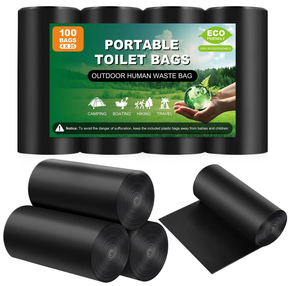 100 Portable Toilet Bags, Thick Biodegradable Camping Toilet Bags for Portable Potty, 8 Gal Compost Toilet Waste Bags Potty Bags for 5 Gallon Bucket Toilet Seat Adults Outdoor Camping, 1.1 Mil