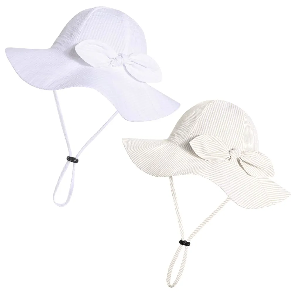 Baby Girl Sun Hat with UPF 50+ Outdoor Adjustable Beach Hat with Wide Brim Bucket Hats