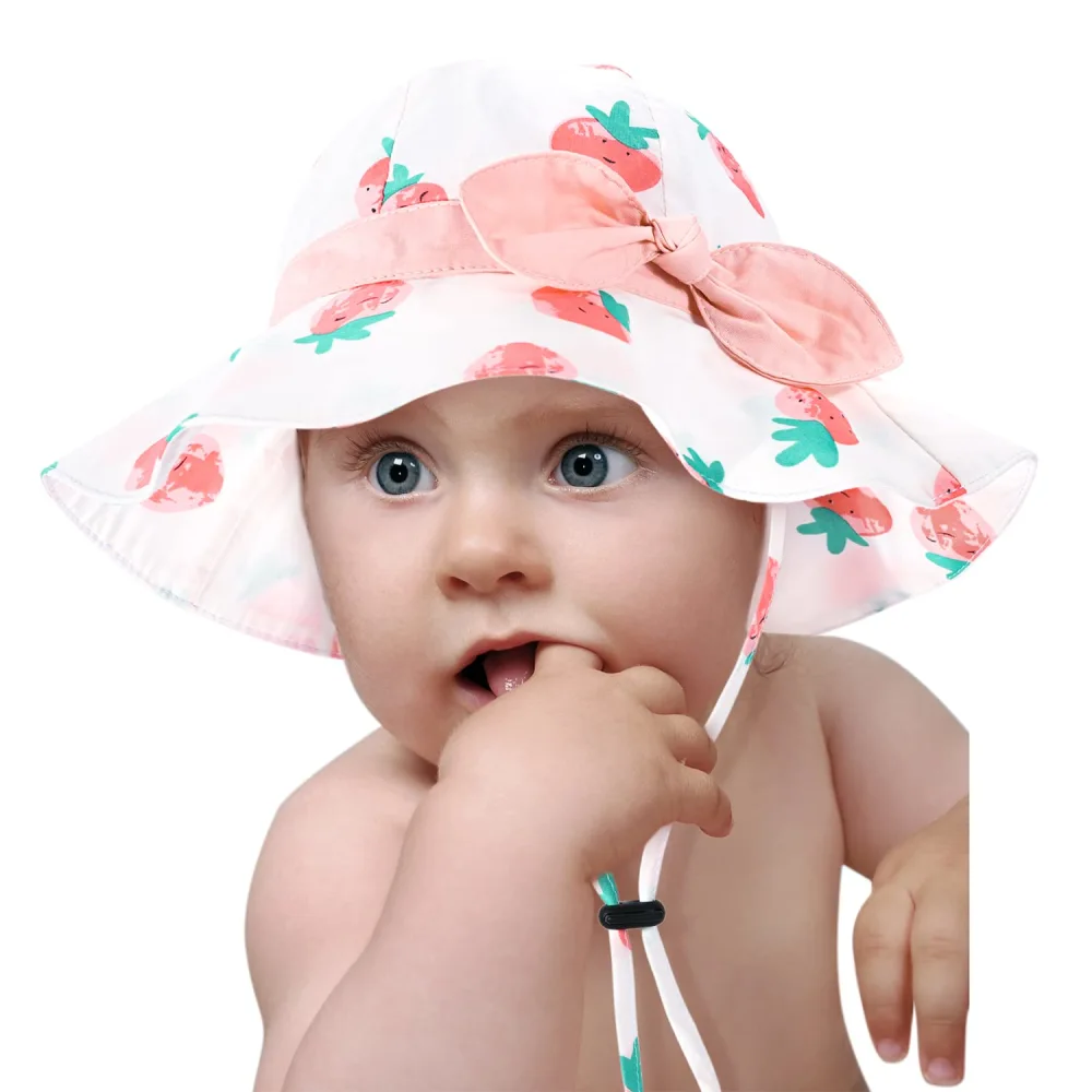 Baby Girl Sun Hat with UPF 50+ Outdoor Adjustable Beach Hat with Wide Brim Bucket Hats