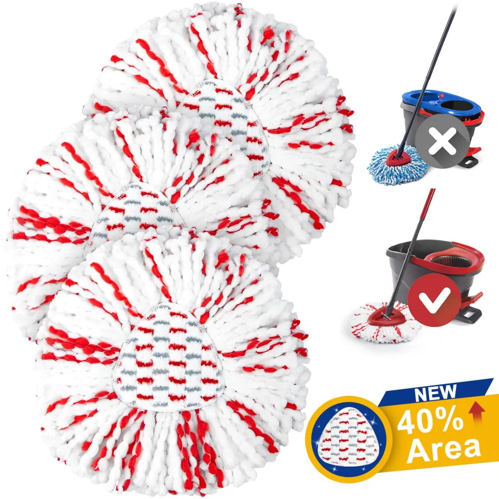 Upgraded mop Refill for O Ceda, 3 Pack Spin mop Heads Replacements Compatible with O Ceda EasyWring Spin Mop & Bucket System, 40% More Cleaning Power, Microfiber and Machine Washable