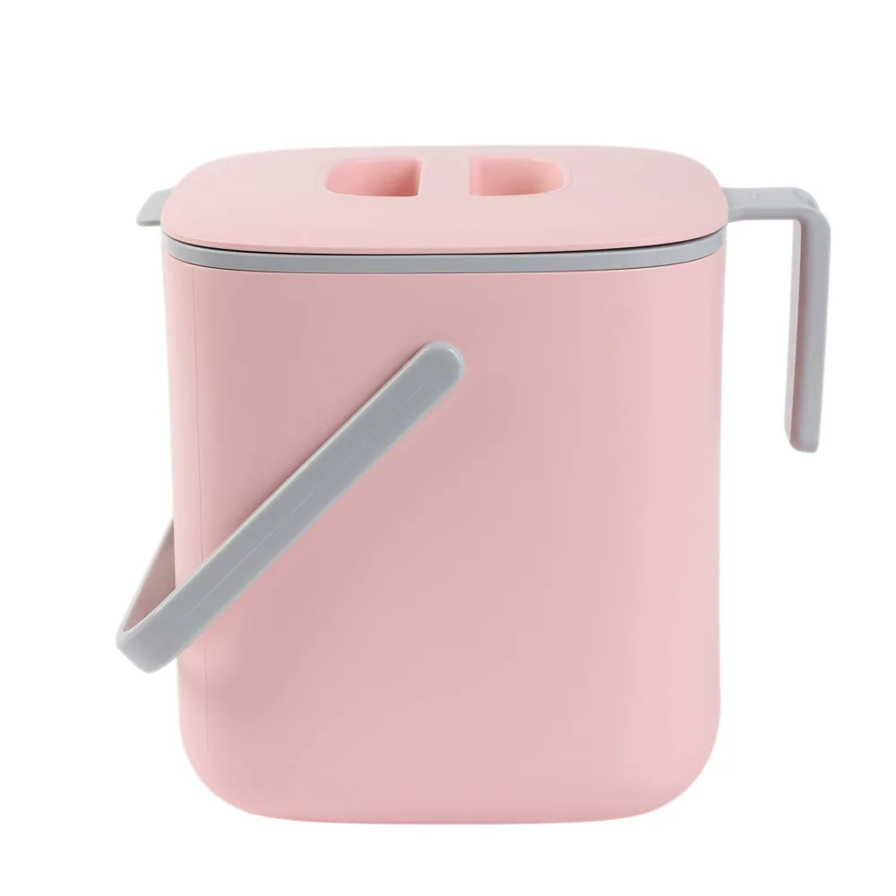 BLUE GINKGO Kitchen Compost Bin - Easy Clean Food Waste Bin for Kitchen with Handles | Countertop Compost Bin Kitchen Food Scrap Pail Bucket | Made in Korea (0.69 gal / 2.6L) - Pink