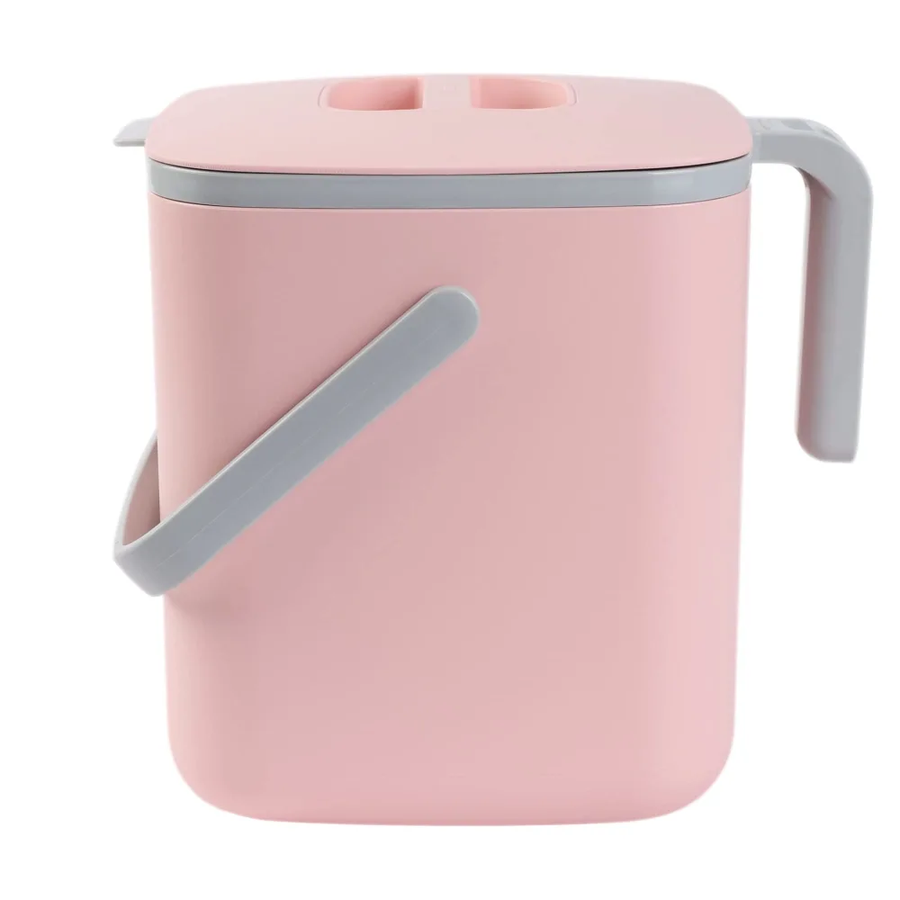 Blue Ginkgo Kitchen Compost Bin [5L / 1.32 GAL] – Filter-Free, Odor-Tight Countertop Food Waste Pail with Handles (Made in Korea, Pink)