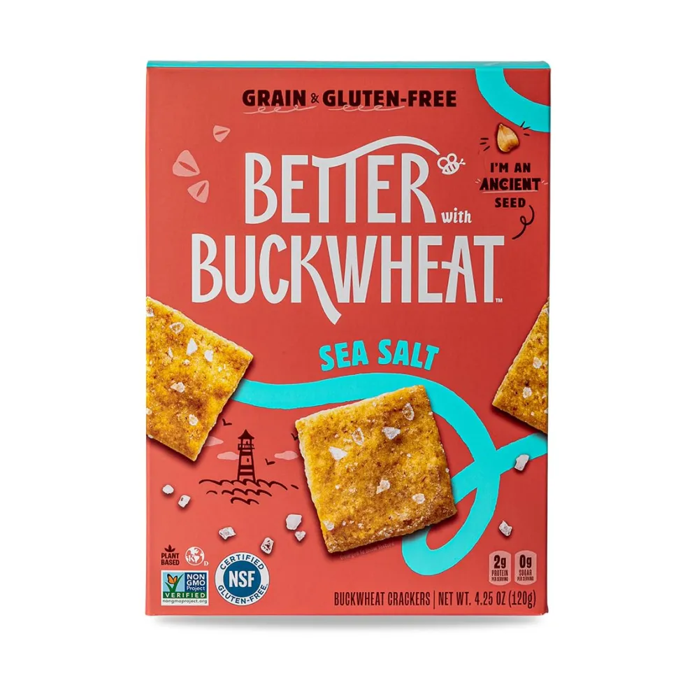 Better with Buckwheat Sea Salt Crackers, 3-Pack - A Complete Protein, Gluten-Free Crackers, Healthy Snack Crackers, Grain-Free, Non-GMO, Sugar-Free - Pair with Cheese, Hummus & Dips