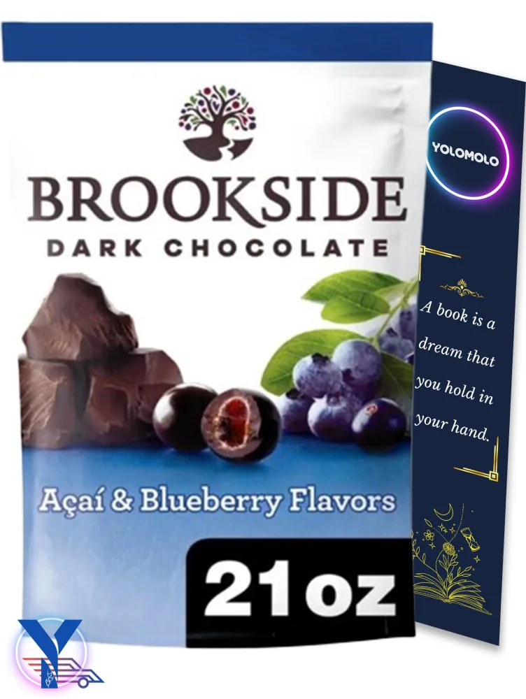 YOLOMOLO Dark Chocolate, Acai and Blueberry Flavored Snacking Chocolate, Bag 21 oz and bookmark gift