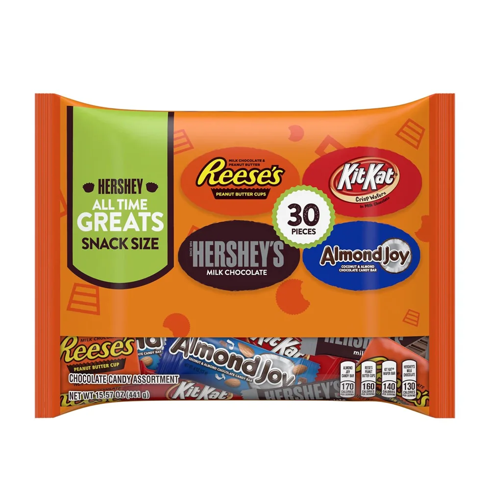 Hershey Assorted Chocolate Snack Size, Candy Variety Bag, 15.57 oz (30 Pieces)