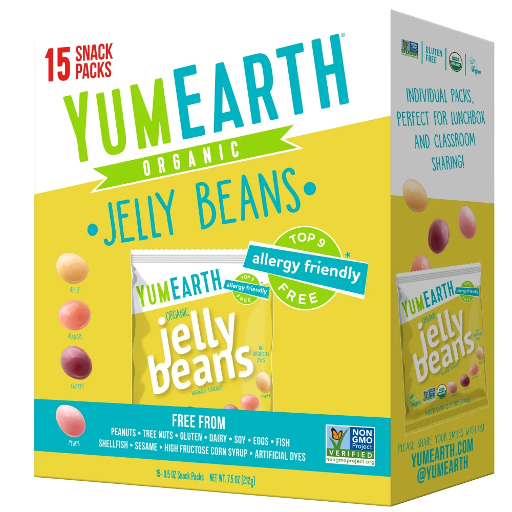 YumEarth Organic Jelly Beans - Fruity Candy Snack Packs, Gluten Free Snacks for Kids - Allergy Friendly, Non-GMO, No Artificial Flavors or Dyes - Assorted Flavors, 7.5 oz. (Pack of 15)