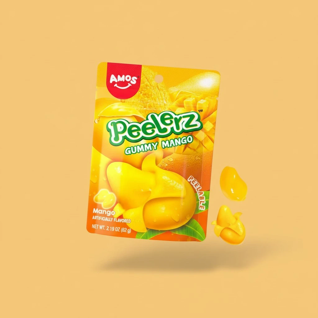 Amos Peelerz Mango Gummy Candy, Peeleble Gummy Mango Peeling Candy,Resealable 2.19oz Bag (Pack of 3)