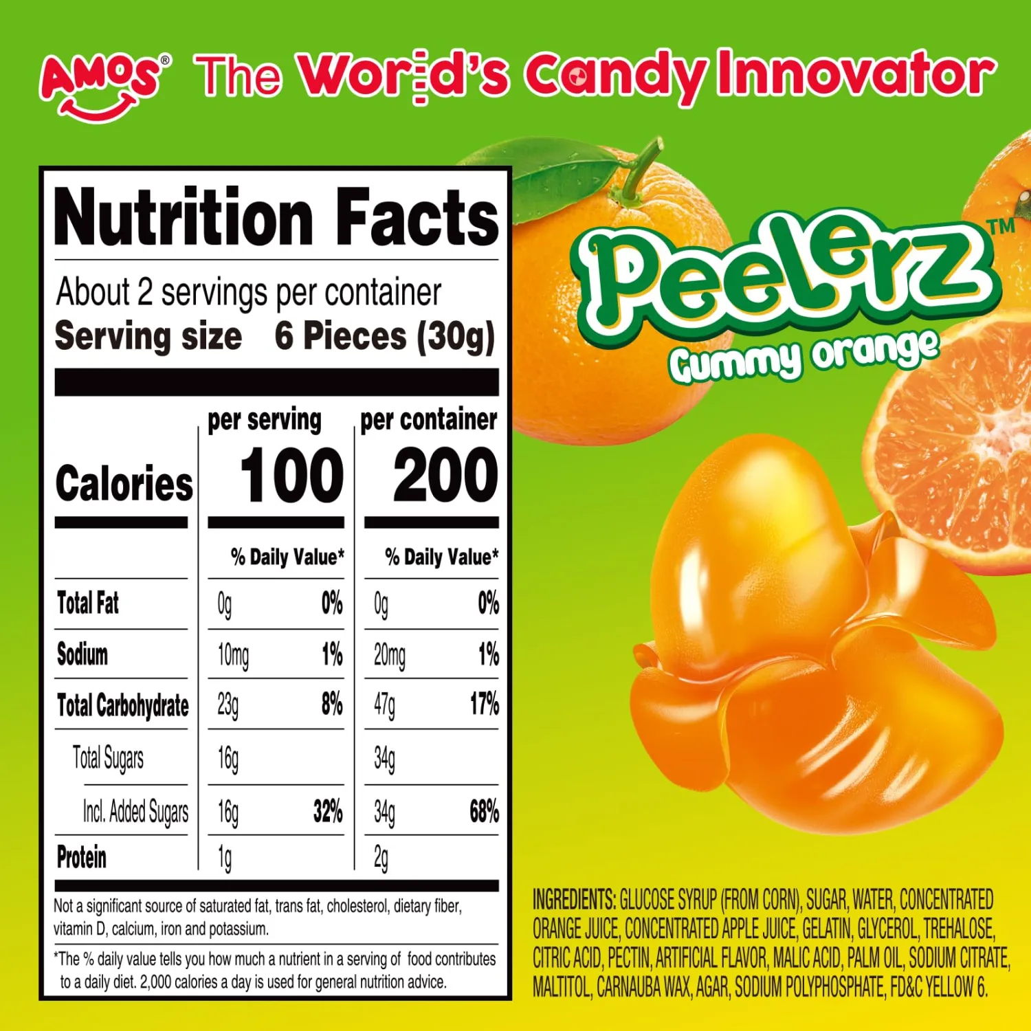 Amos 4D Gummy Peelable Orange Candy, Peelerz Gummy Orange, Fruit Snacks Resealable 2.19oz Bag (Pack of 3)