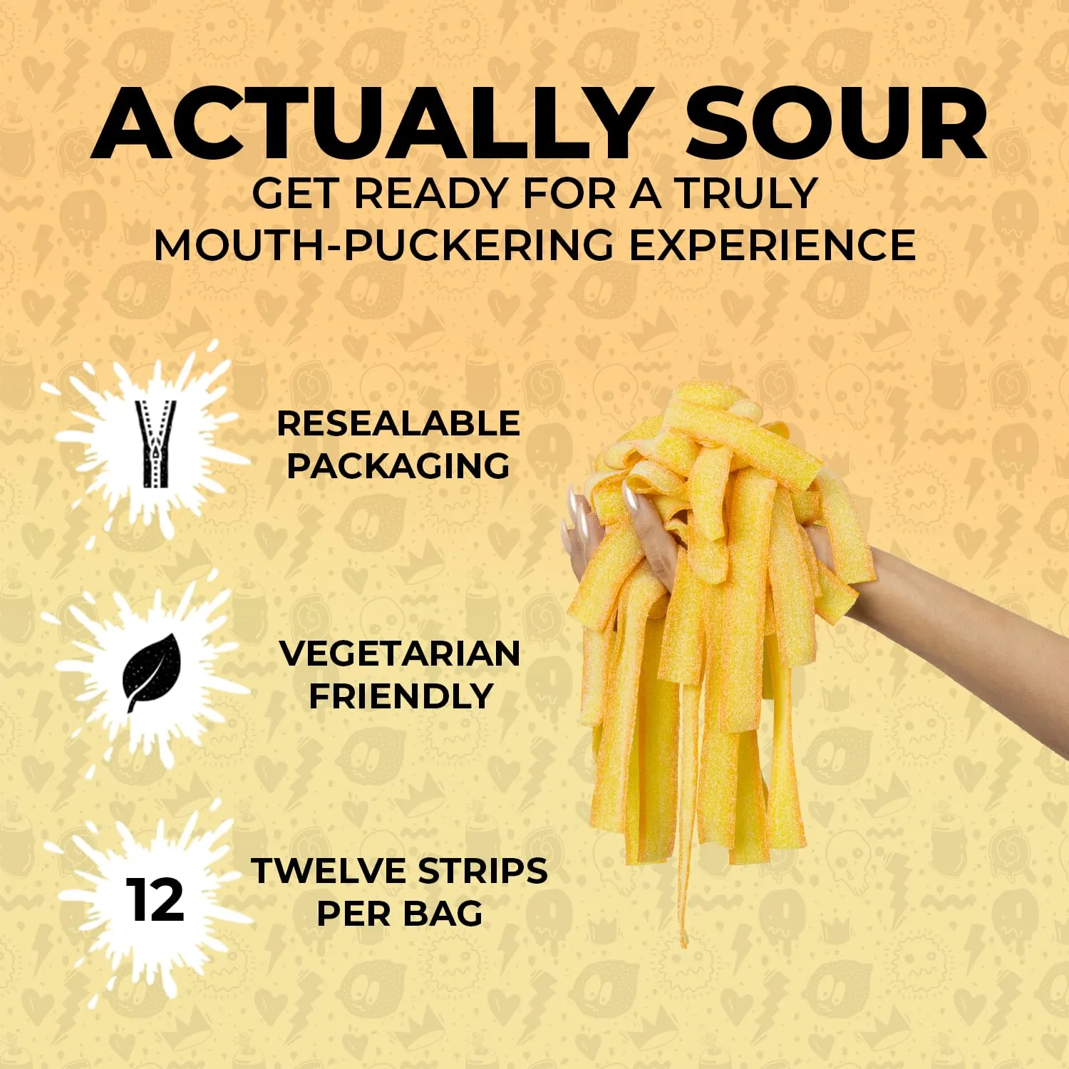 Sour Strips Flavored Sour Candy Strips, Deliciously Sour Chewy Candy Belts, Vegetarian Candies, 3 Pack (Tropical Mango (3-Pack))