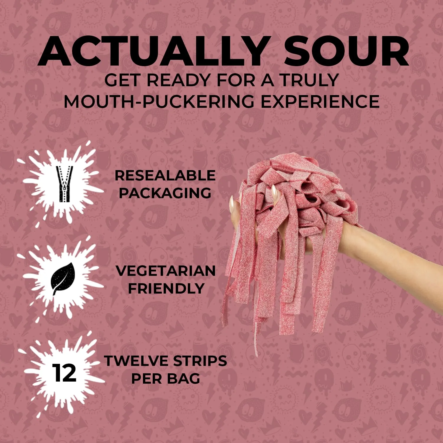 Sour Strips Flavored Sour Candy Strips, Deliciously Sour Chewy Candy Belts, Vegetarian Candies, 3 Pack (Wild Cherry (3-Pack))