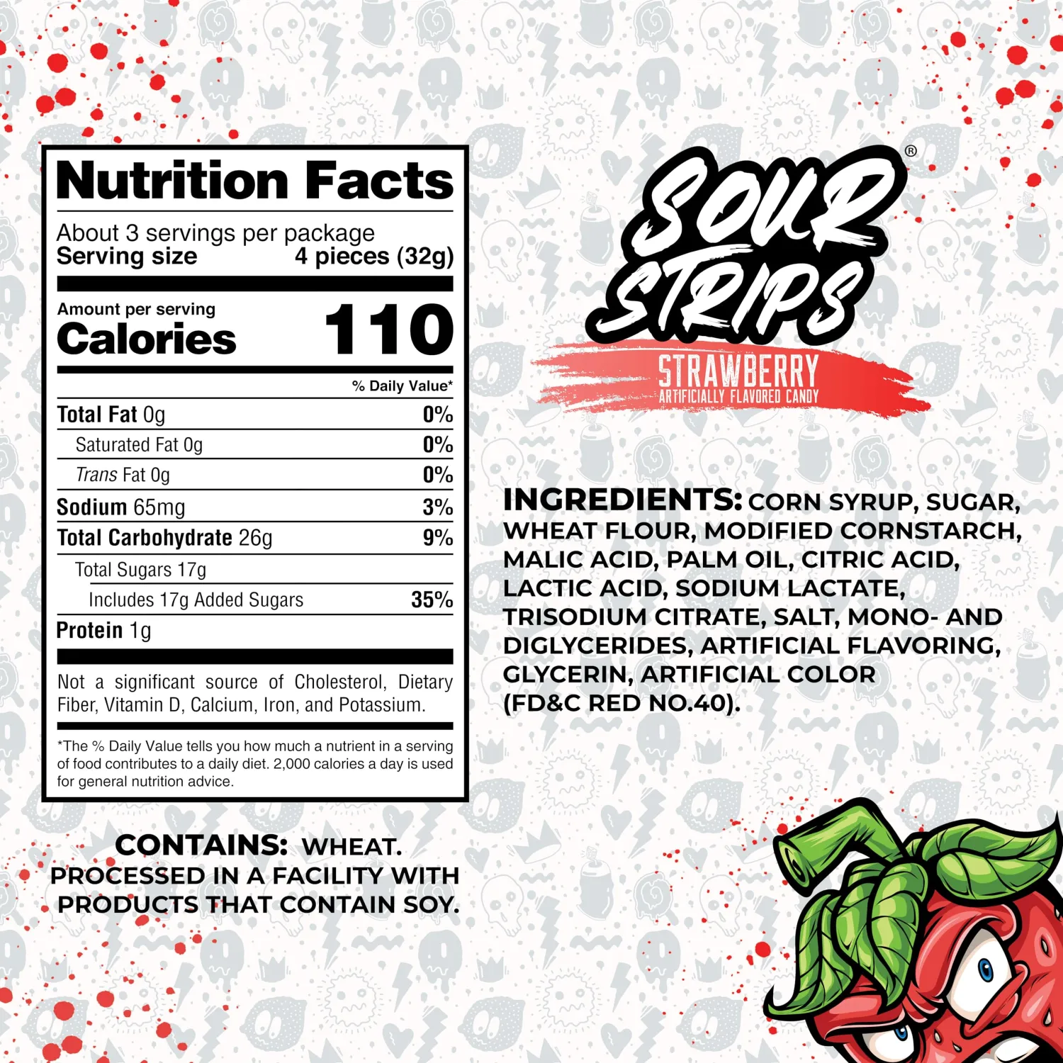 Sour Strips Flavored Sour Candy Strips, Deliciously Sour Chewy Candy Belts, Vegetarian Candies, 3 Pack (Strawberry (3-Pack))
