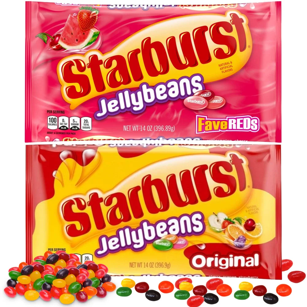 Starburst Jelly Beans – 2-Pack Fave Reds Jelly Beans and Original (14 oz each) – Sweet Fruit Jelly Candy – Delicious Holiday Jelly Beans Variety Pack