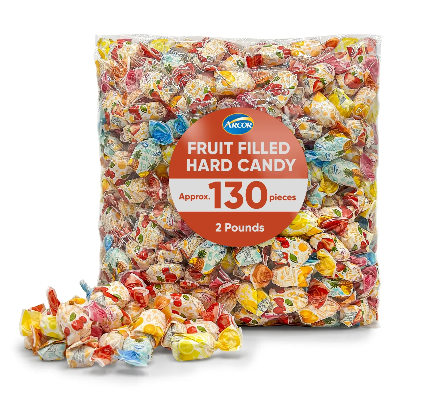 Arcor Fruit Filled Candy - Hard Bulk Candy - 2 Pounds Approx 130 - Candy Variety Pack with Fruit Filled Candy - Hard Candy Soft Center Delights