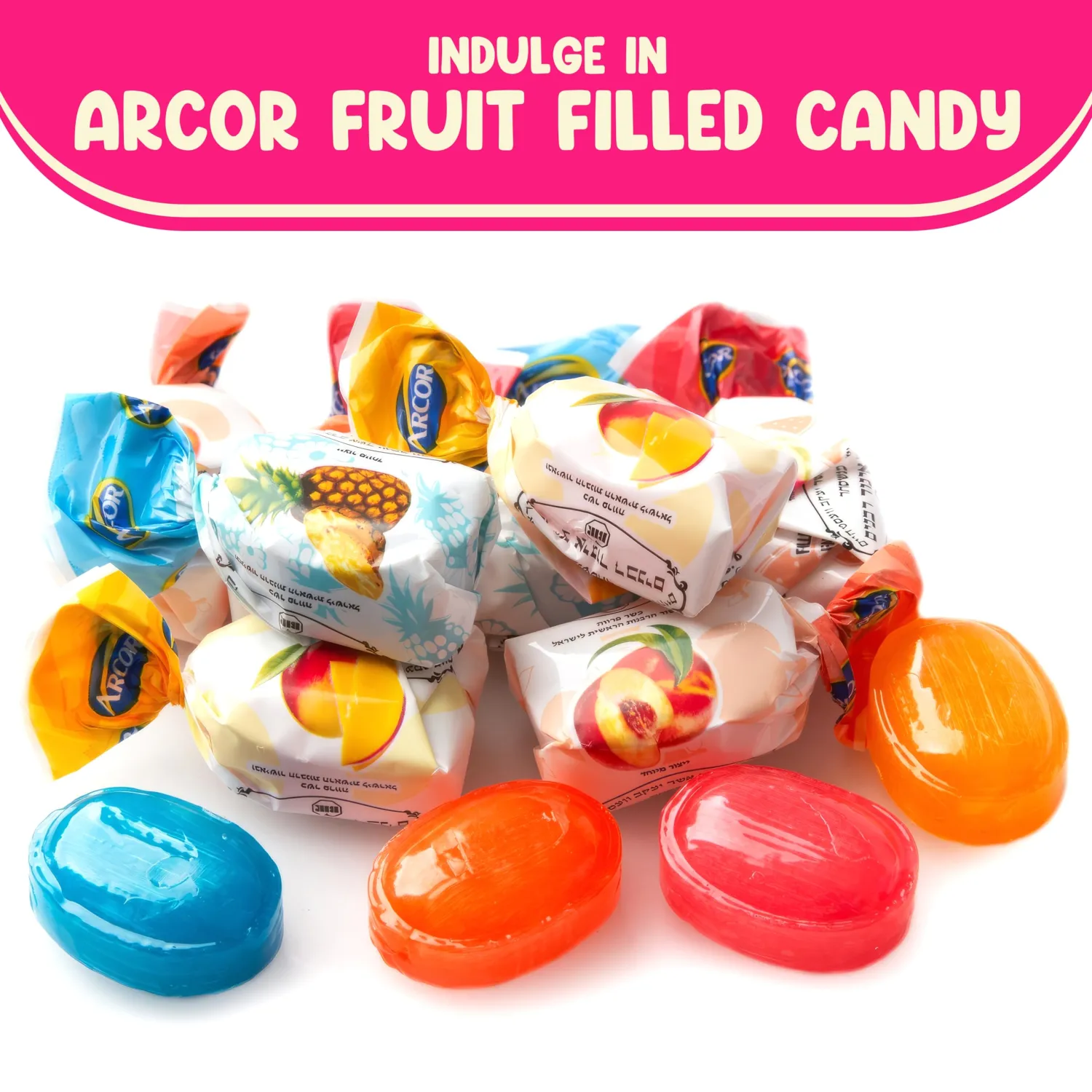 Arcor Fruit Filled Candy - Hard Bulk Candy - 1 Pounds Approx 65 - Candy Variety Pack with Fruit Filled Candy - Hard Candy Soft Center Delights