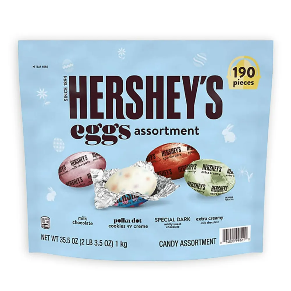 Hershys Eggs Assortment 35.5oz - 1 Pack of 190 Pieces Individually Wrapped Easter Candy - Milk Chocolate, Cookies n' Creme, Special Dark & Extra Creamy Chocolates - Great for Easter Basket Stuffers, Easter Basket, Gifting, Office Snacks - Suitable for Adults & Kids