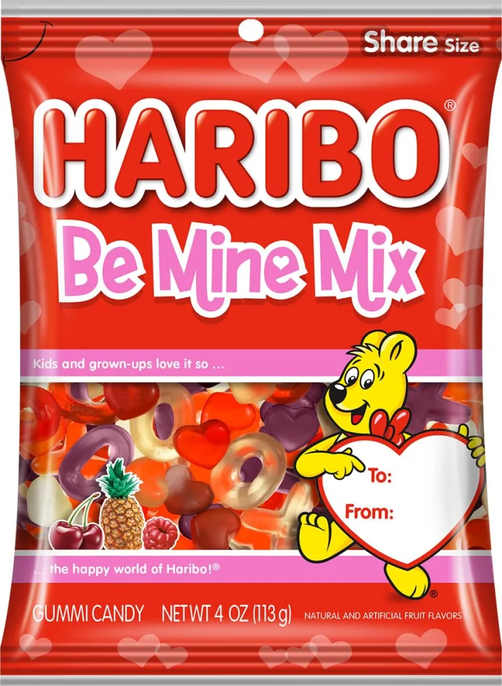 Haribo Gummi Candy | Valentine's Day Limited Edition | Raspberry, Cherry, & Pineapple Be Mine Mix | 4 oz. (Pack of 12)