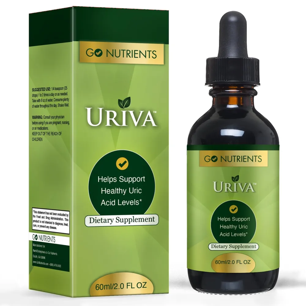 Go Nutrients Uriva Advanced Uric Acid Flush Cleanse with Tart Cherry Extract Celery Seed Extract Turmeric & More High Absorption Liquid Drops Supplement for Joints and Kidney 2.0 oz. | 48 Servings