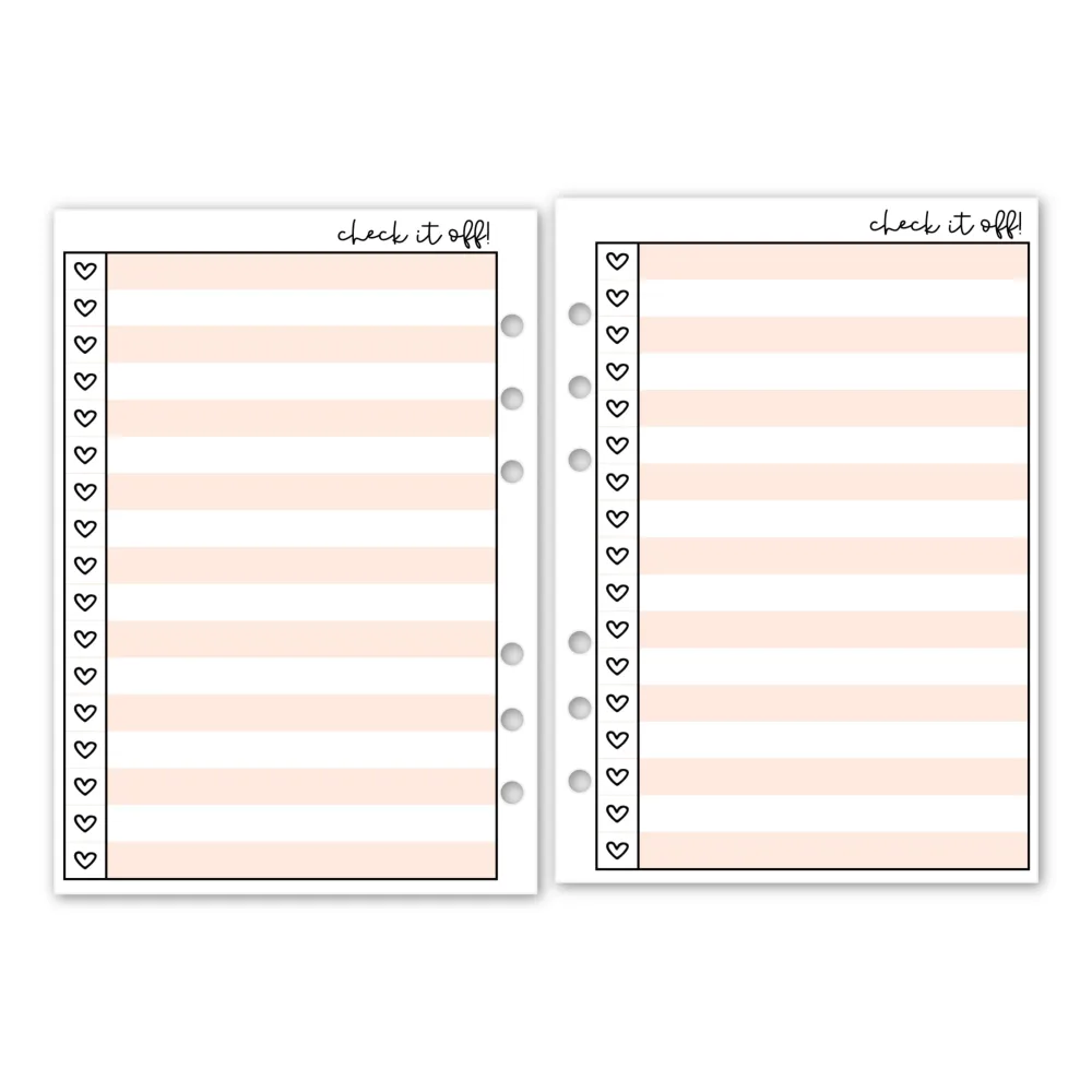 A5 Check It Off! Checklist Planner Insert Refill, 5.83″ x 8.27″, Fits 6-Ring Binders, Your Choice of Quantity (Peach)