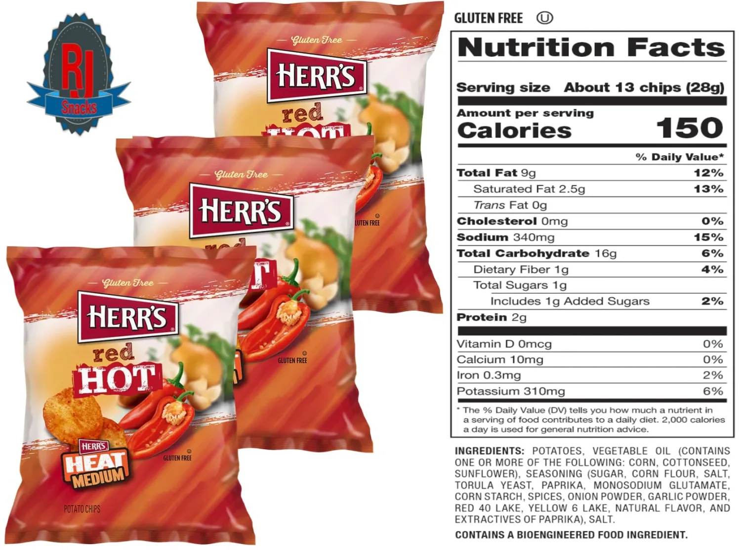 Herr`s Potato Chips & Cheese Curls -,1Oz (Curated by RJ Snacks Value Pack)… (Red Hot)