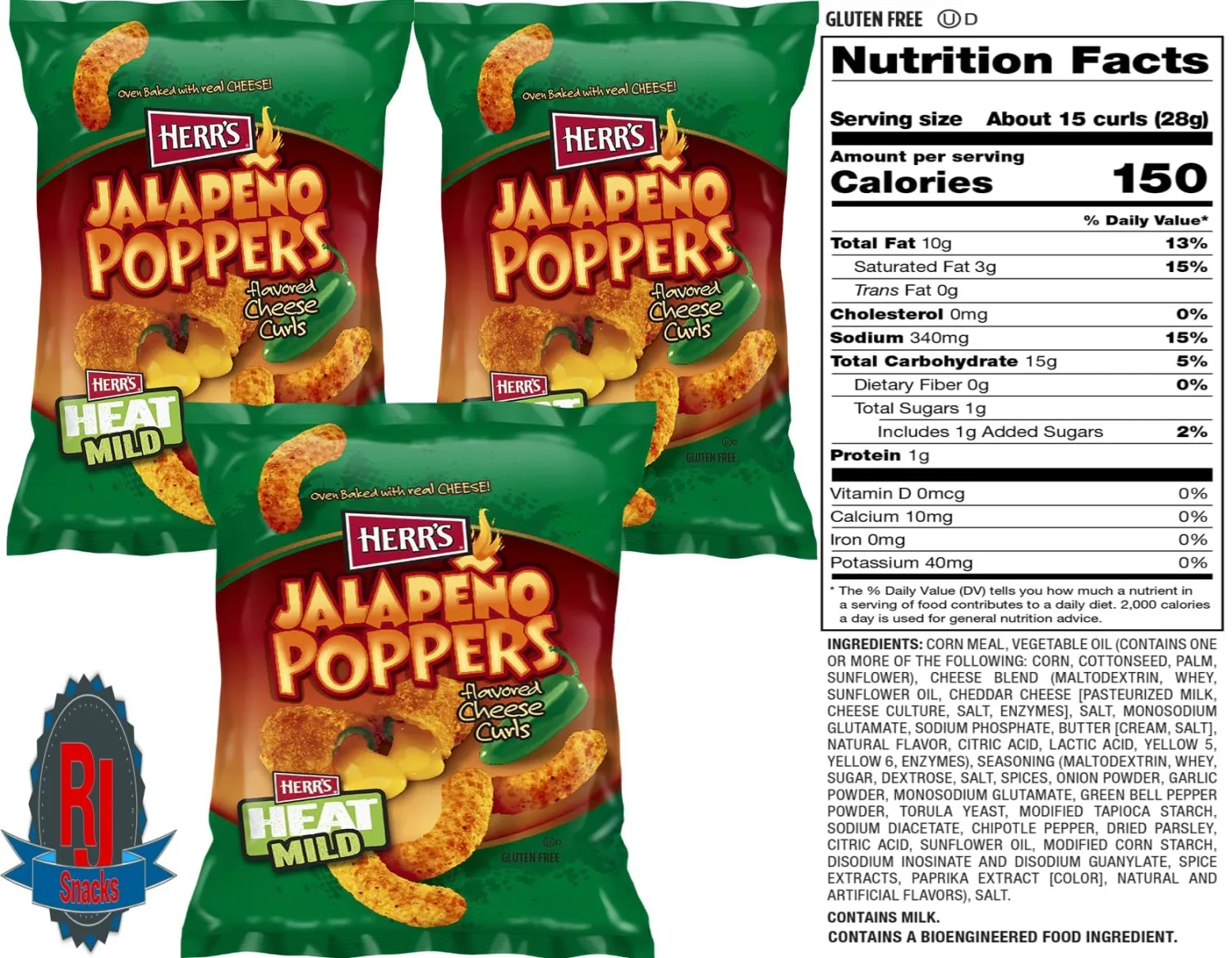 (RJ) Herr's Potato Chips & Cheese Curls -,1Oz (Curated by RJ Snacks Value Pack)… (Jalapeno Popper Cheese Curls)