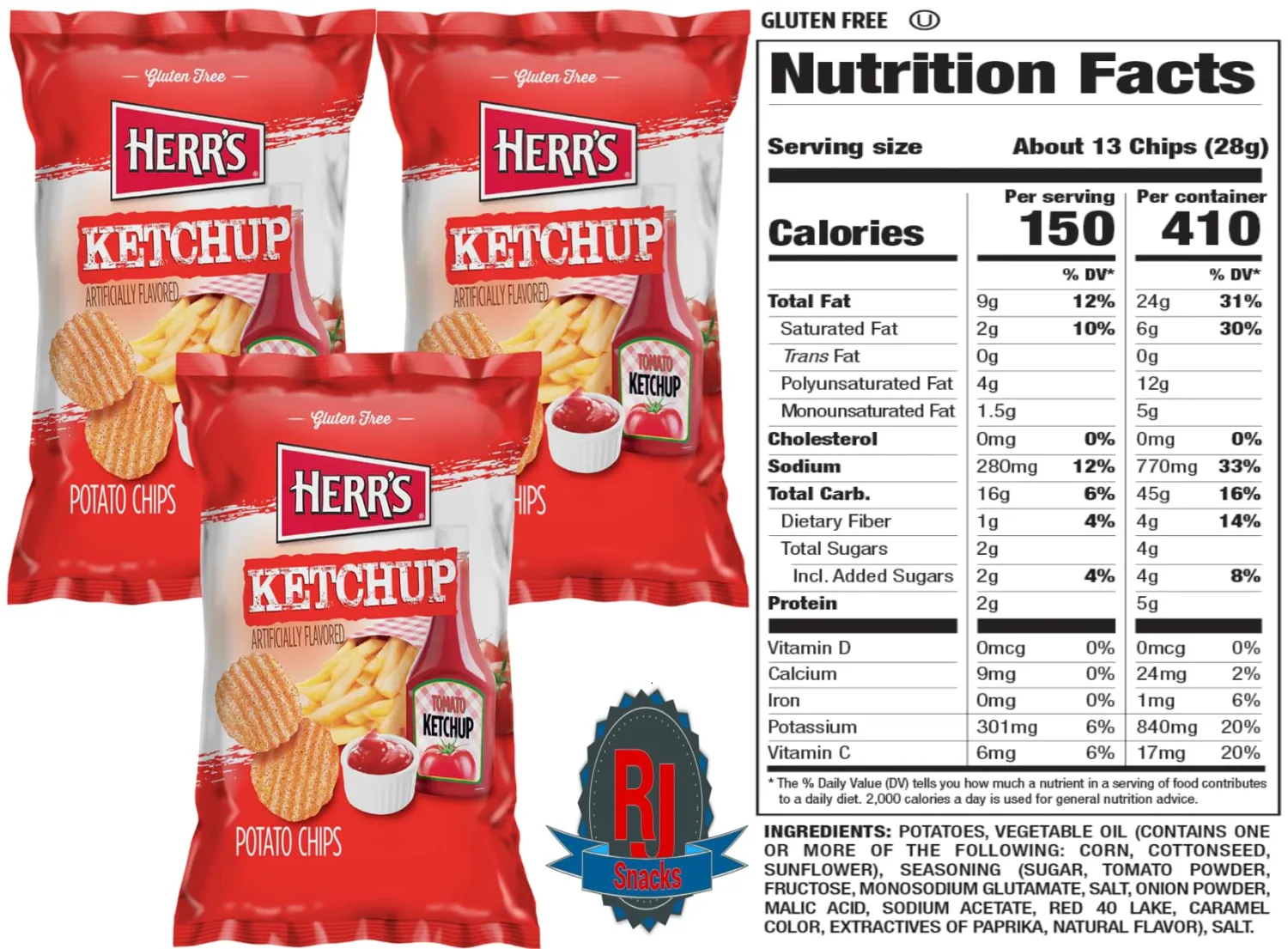 Herr`s Potato Chips & Cheese Curls -,1Oz (Curated by RJ Snacks Value Pack)… (Ketchup)