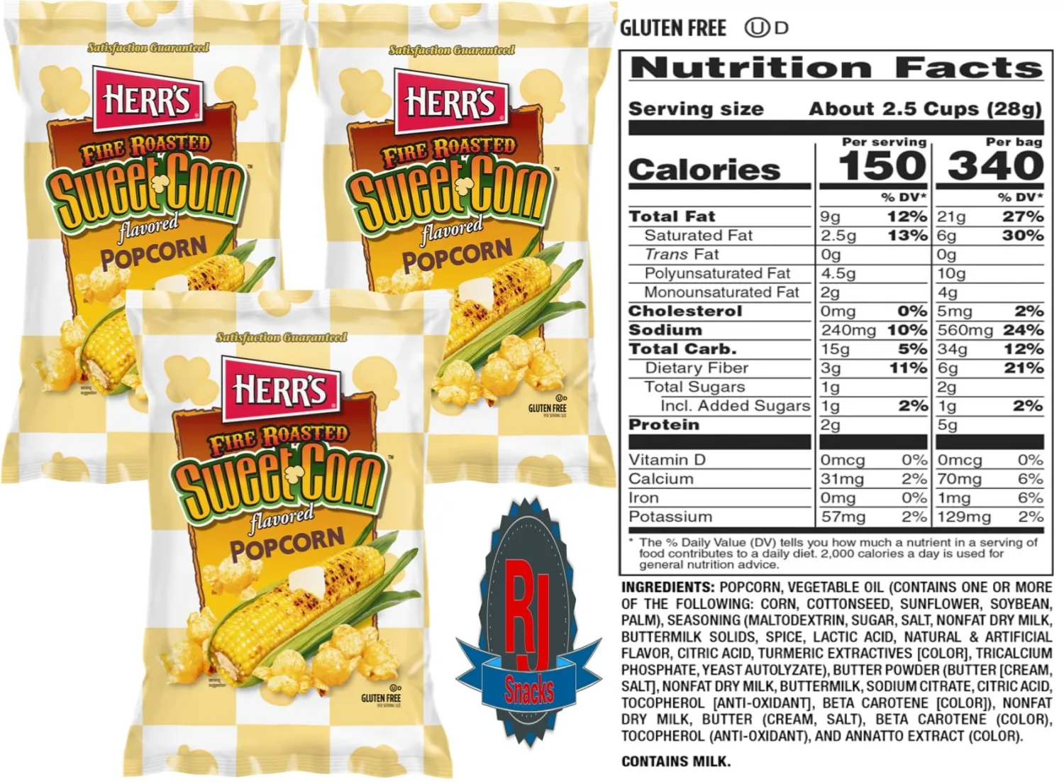 Herr`s Potato Chips & Cheese Curls -,1Oz (Curated by RJ Snacks Value Pack)… (Fire Roasted Sweet Corn)