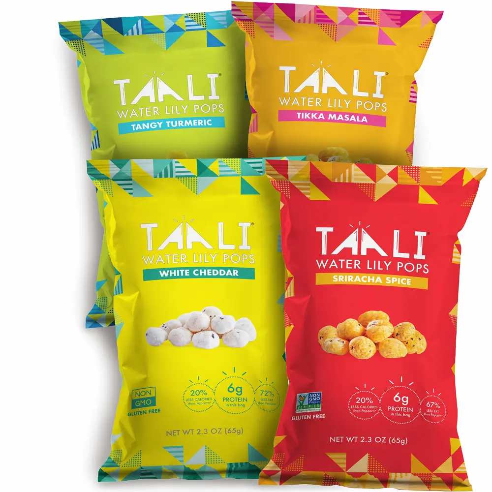 Taali Variety Pack Water Lily Pops (4-Pack) - Four Delicious Flavors. Now with Sriracha! | Protein-Rich Roasted Snack | Non GMO Verified - 2.3 oz Multi-Serve Bags