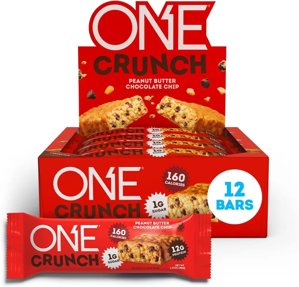 ONE Protein Bars, Crunch Peanut Butter Chocolate Chip, Gluten Free Protein Bars With 12g Protein And Only 1g Sugar, Healthy And Guilt-Free Snacking For Any Occasion (12 Count)