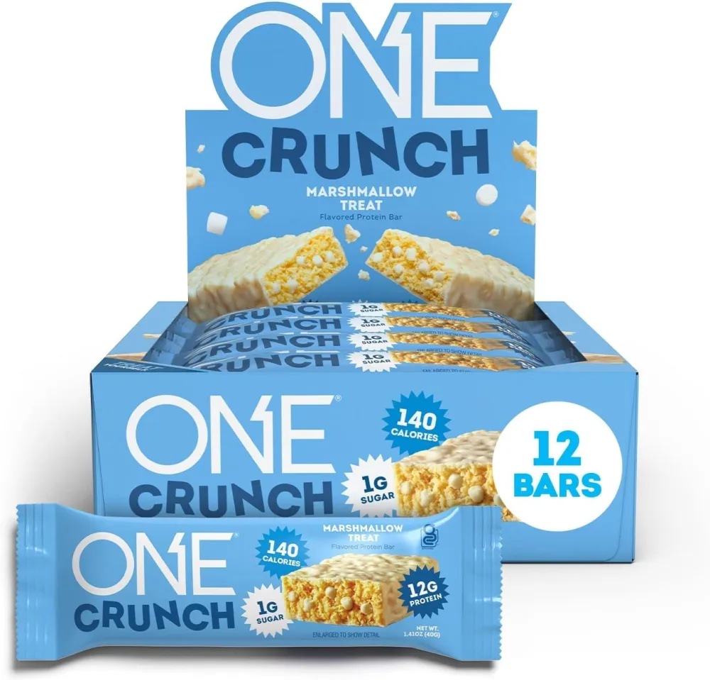 ONE Protein Bars, CRUNCH Marshmallow Treat, Gluten Free Protein Bars with 12g Protein and only 1g Sugar, Healthy and Guilt-Free Snacking for any Occasion (12 Count)