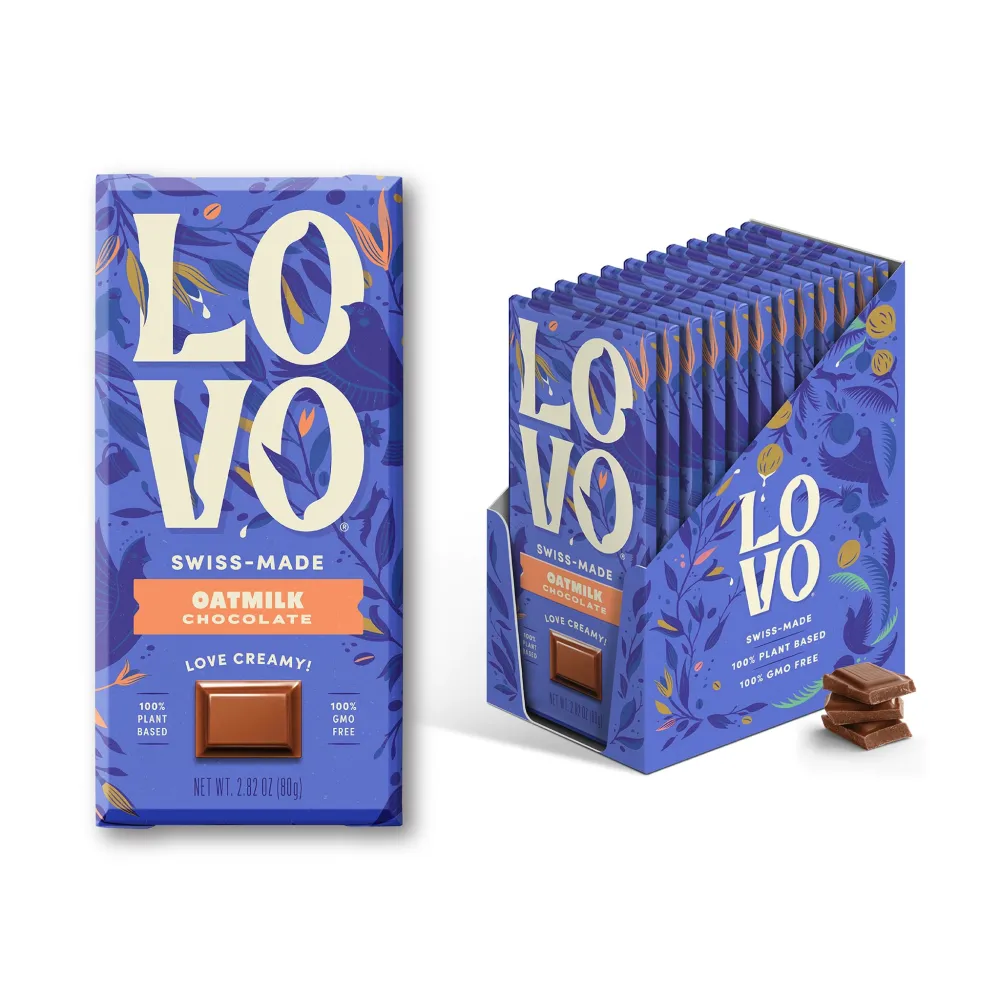 LOVO Oatmilk Chocolate, 100% Plant-based, Vegan, Non GMO, Gluten-Free, Swiss Made. 12 Count.