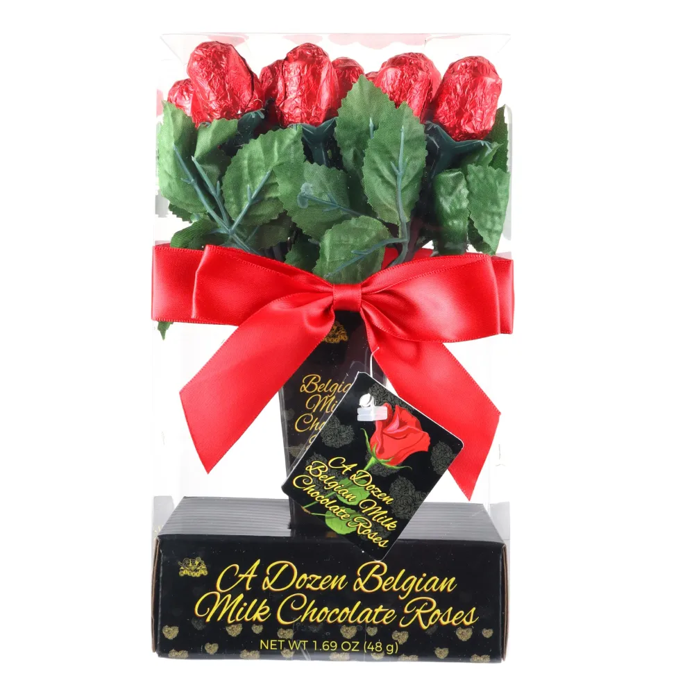 One Dozen Belgian Milk Chocolate Roses in Gift Box