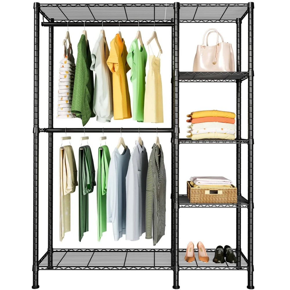 Ulif F2 Closet Garment Rack, 5 Tiers Heavy Duty Clothes Storage Organizer for Bedroom, Free-Standing and Height Adjustable Closet Organizer and Storage, 44.8" L x 14.5" D x 79.3" H, Black