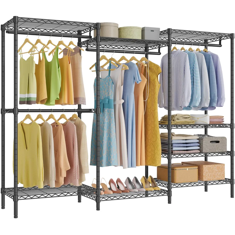 VIPEK V5 Plus Large Portable Closet Rack Freestanding Wardrobe Closet, Multi-Functional Clothes Rack Heavy Duty Metal Clothing Rack for Hanging Clothes, 85.4" L x 15.7" W x 76.4" H, Black