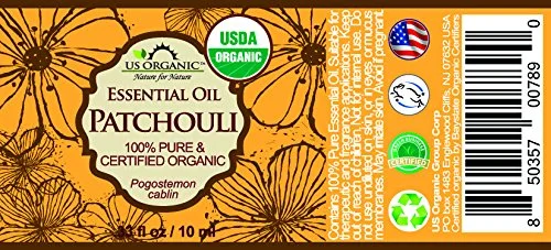 US Organic 100% Pure Patchouli Essential Oil - USDA Certified Organic, Steam Distilled - W/Euro droppers (More Size Variations Available) (10 ml / .33 fl oz)