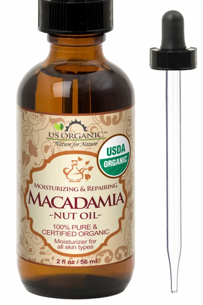 US Organic Macadamia Nut Oil Unrefined Virgin, USDA Certified Organic, Pure & Natural, Cold Pressed, Sourced in Kenya, in Amber Glass Bottle w/Glass Eye dropper for Easy Application (2 oz (Small))