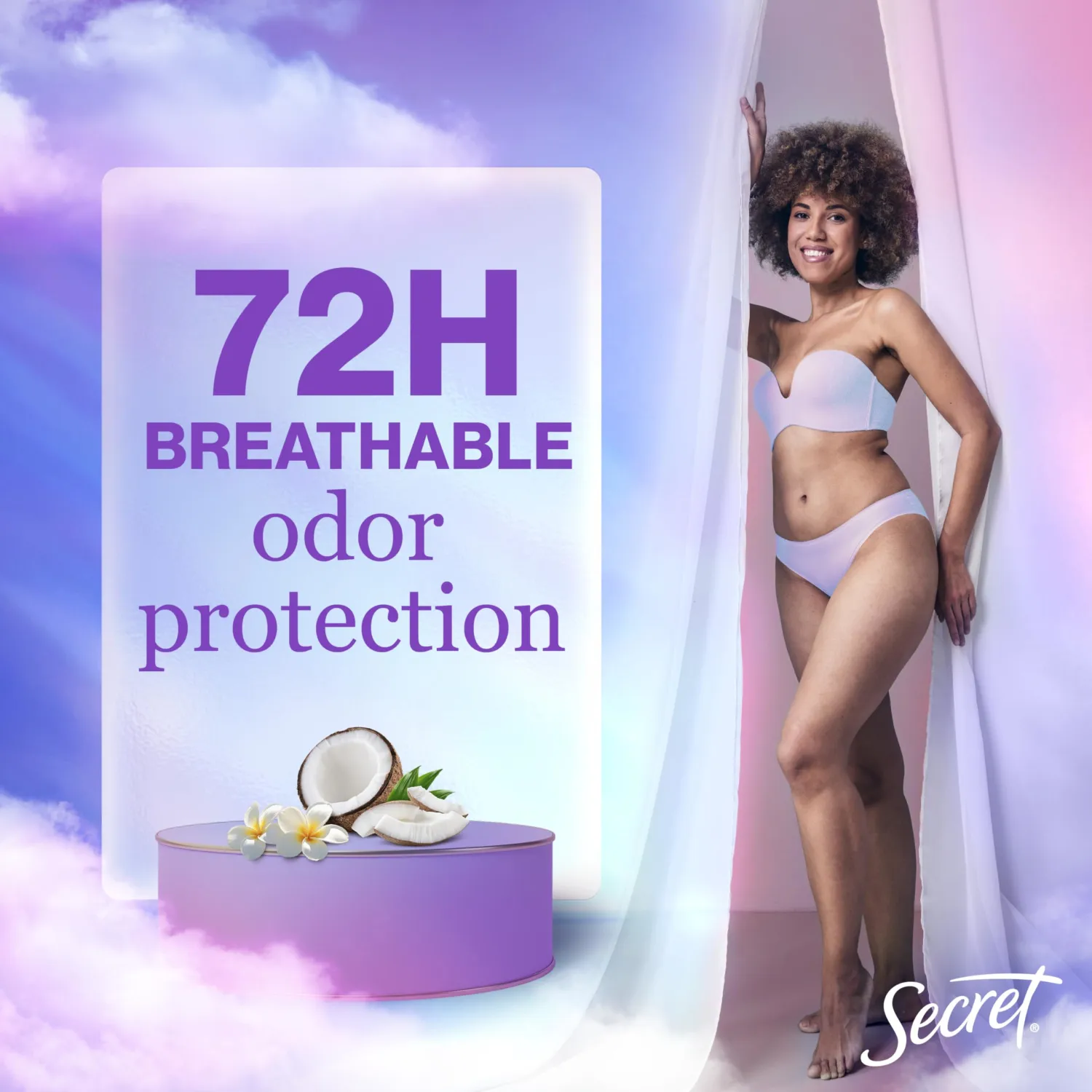 Secret Fresh Antiperspirant Deodorant for Women, 72hr Breathable Sweat & Odor Protection, Instant Freshness & Gentle, PH Balancing Minerals, Clear Gel, Nurturing Coconut Scent, 2.6 oz