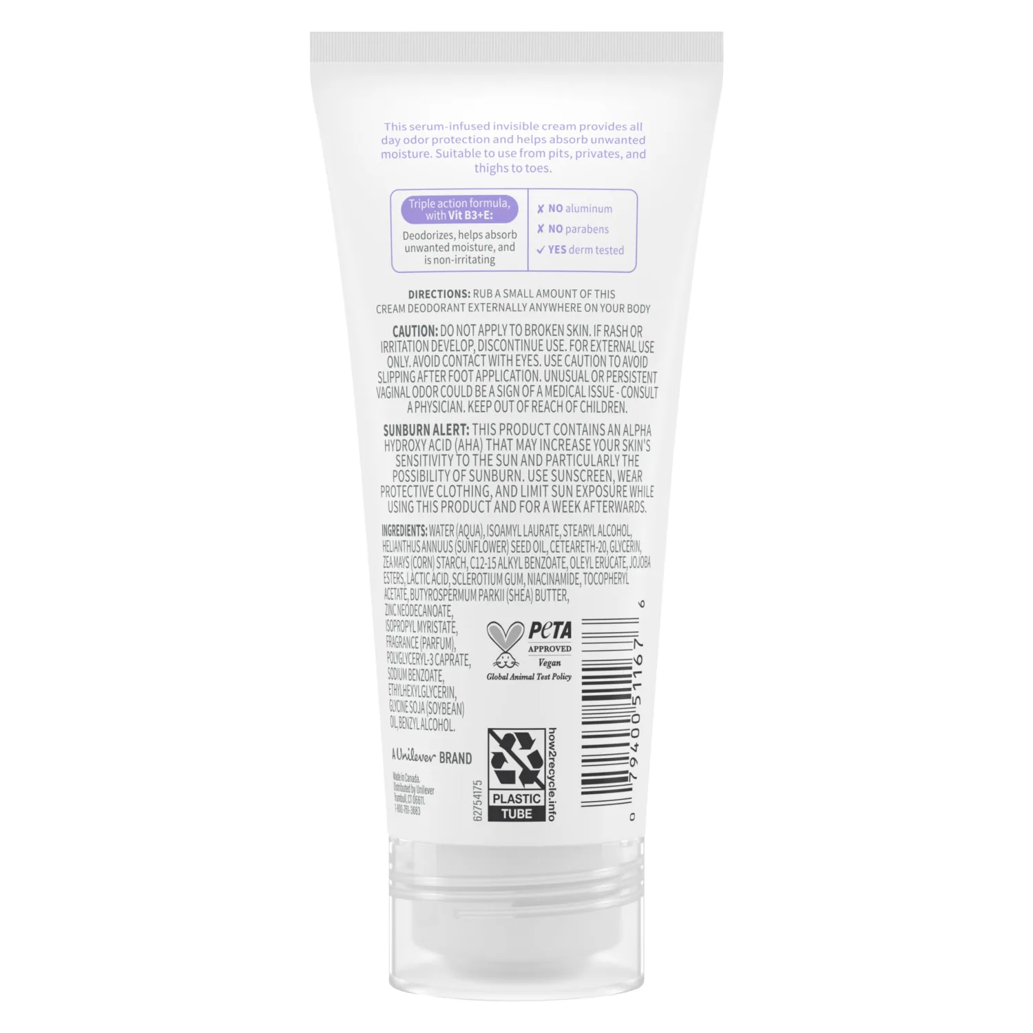 Dove Whole Body Deo Aluminum Free Invisible Cream Deodorant Coconut & Vanilla for 72h Odor Control, 2.5 oz