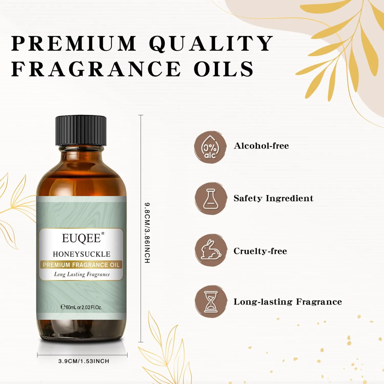 Honeysuckle Fragrance Oil 60 ml Premium Fragrance Essential Oil with Glass Dropper for Candle Making, DIY Bath Bombs, Aromatherapy (2.02 Fl oz)