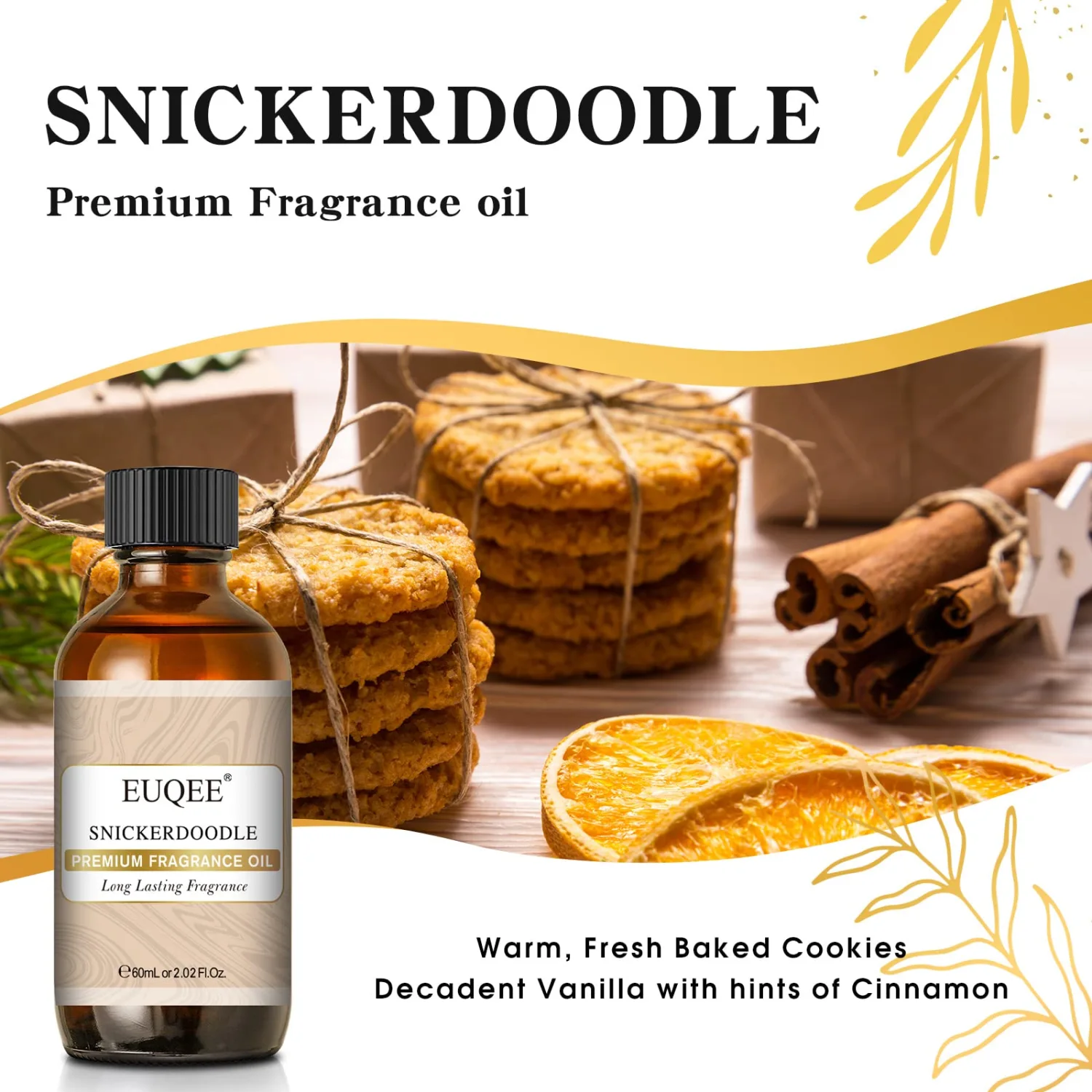 Snickerdoodle Fragrance Oil, Premium Grade Essential Oil with Glass Dropper for Soap Making, Bath Bombs, Diffuser, Home Aromatherapy (2.02 Fl oz/60 ml)