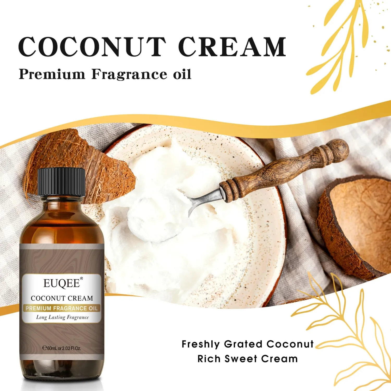 Coconut Cream Fragrance Oil, Premium Fragrance Essential Oils for Soap Candle Making, Diffusers, DIY Bath Bombs - 2.02 Fl oz/ 60ml