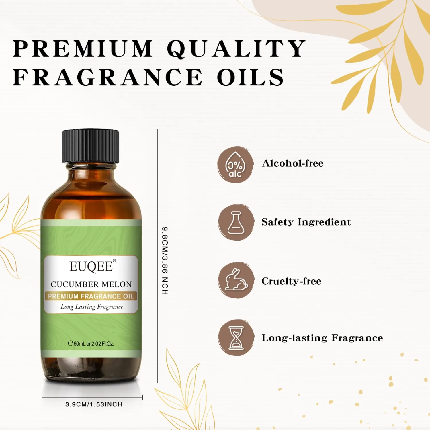 Cucumber Melon Fragrance Oil, Premium Cucumber Melon Essential Oil 2.02 Fl oz/ 60ml with Glass Dropper for Diffuser, DIY Soap, Candle Making