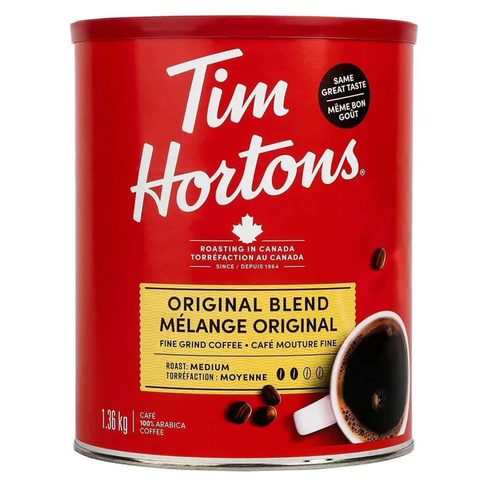 Tim Hortons 100% Arabica Medium Roast Original Blend Ground Coffee, 48 Ounces, 3 Pound Can, Imported from Canada