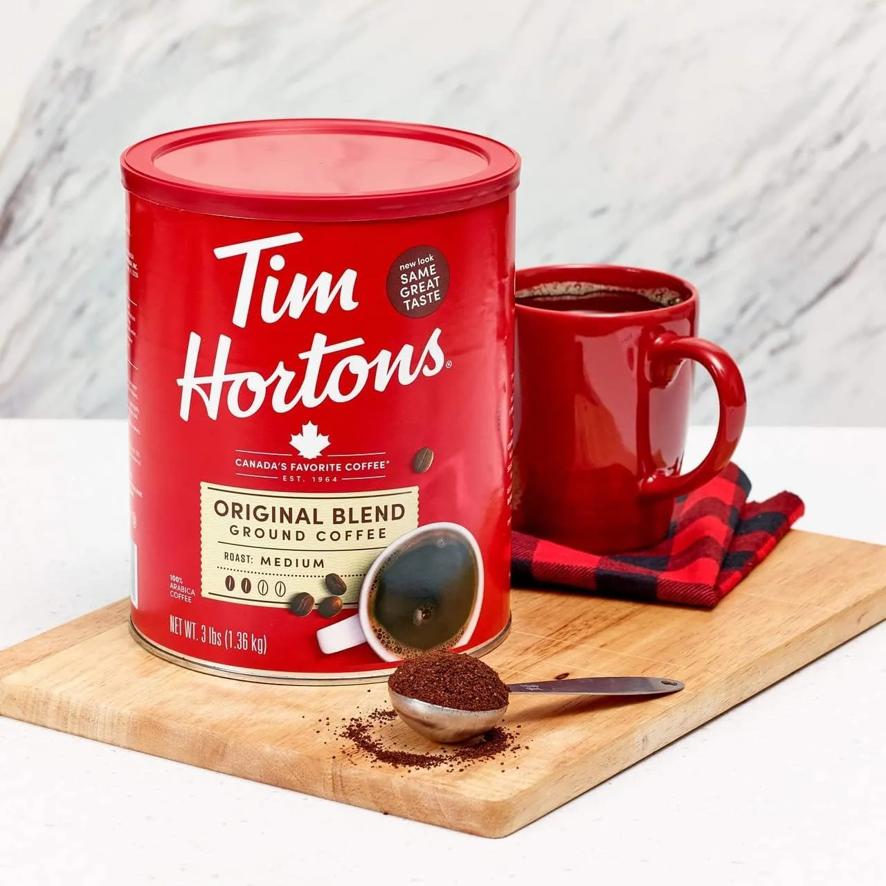 Tim Hortons 100% Arabica Medium Roast Original Blend Ground Coffee, 48 Ounces, 3 Pound Can, Imported from Canada