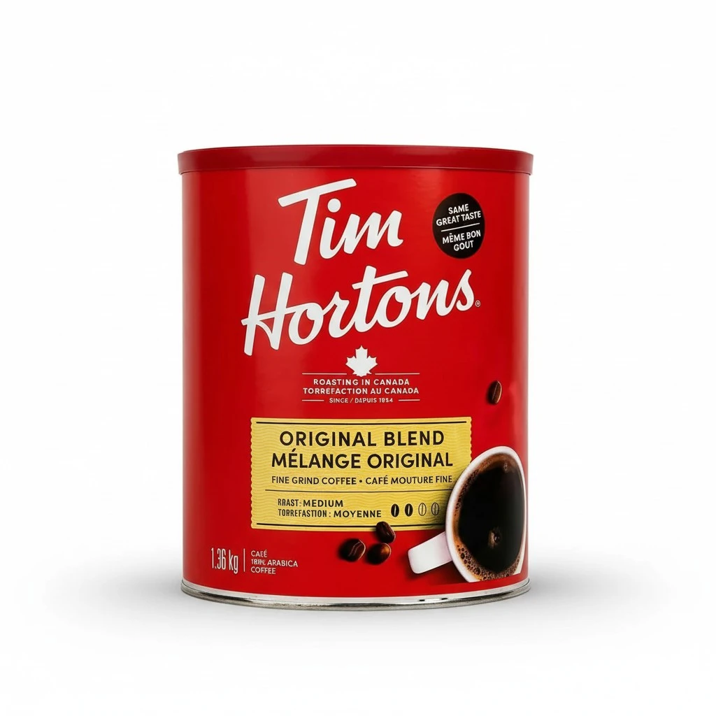 Tim Hortons 100% Arabica Medium Roast Original Blend Ground Coffee, 48 Ounces, 3 Pound Can, Imported from Canada