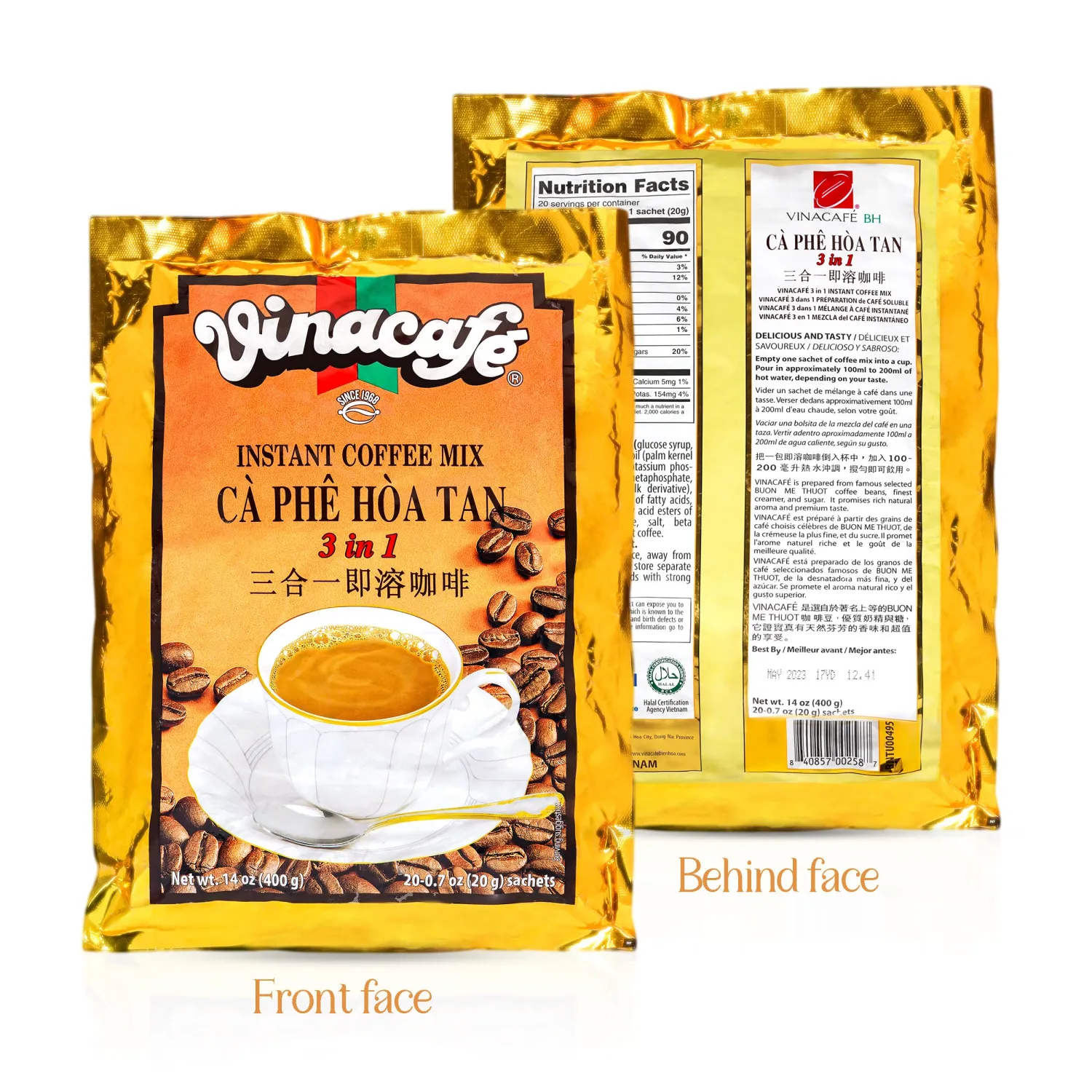 Vinacafe Pack of 5 | 20 Sachets Per Bag Vietnamese Instant Coffee Mix 3 in 1 (100 Total Counts)